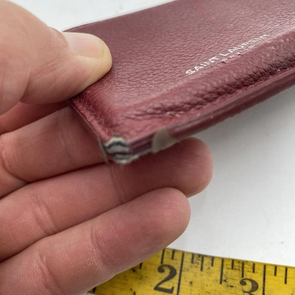 Saint Laurent Red Leather Card Holder Wallet Zip Up Shows Wear SEE PICS‎ - Picture 3 of 6